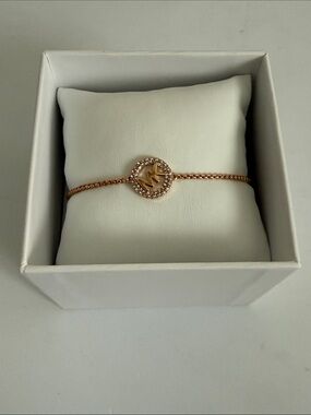 Michael Kors Rose Gold-Tone MK Logo Bracelet with Crystal Ring